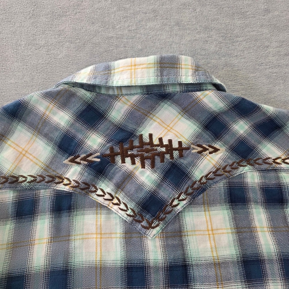 Ariat REAL Womens Blue Plaid Embroidered Longhorn Skull Western Snap Shirt Small - Picture 9 of 11